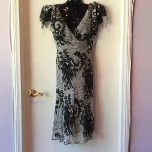 BCBG MaxAzria Boho Silk Dress Tie Strap Shoulders Faux Wrap Bust